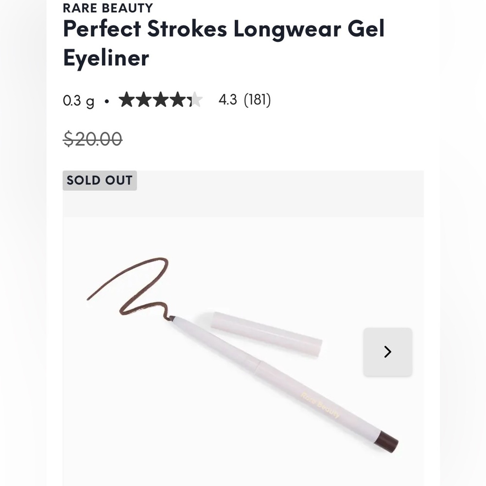 BNWT Rare Beauty Perfect Strokes Eyeliner Gel in True Brown